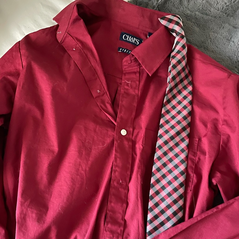 Chaps Boys dress shirt with clip on tie